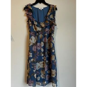 GILLI Blue‎ Floral Ruffle Sleeve Midi Dress Size M